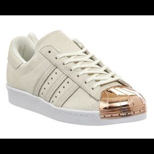 New Never worn Adidas Superstar Rose Gold toe caps - ivory suede womens size 10